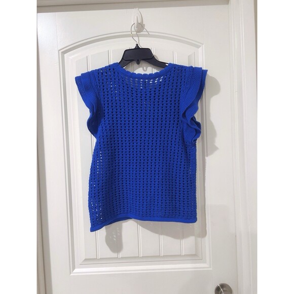 GAP Women’s Royal Blue Flutter Sleeve Cotton Crochet Sweater Top Size Small NWOT - Picture 8 of 10